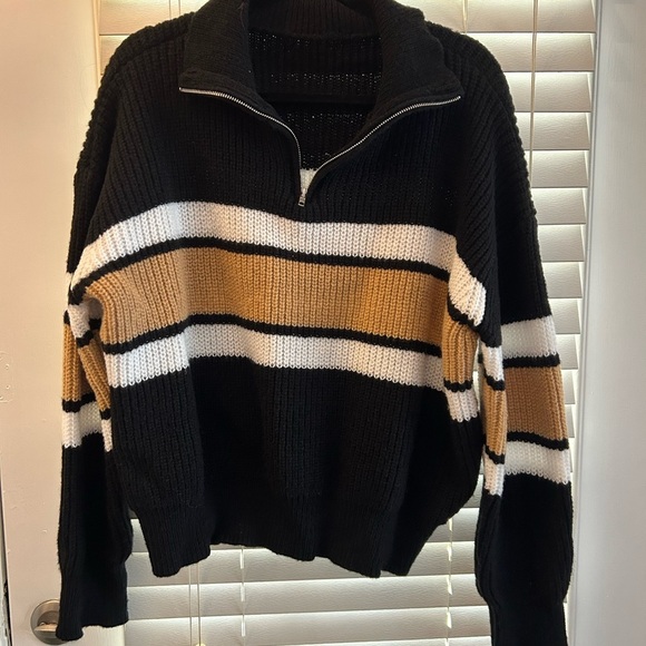 NWOT Black and Tan Striped Half-Zip Sweater - Picture 4 of 5